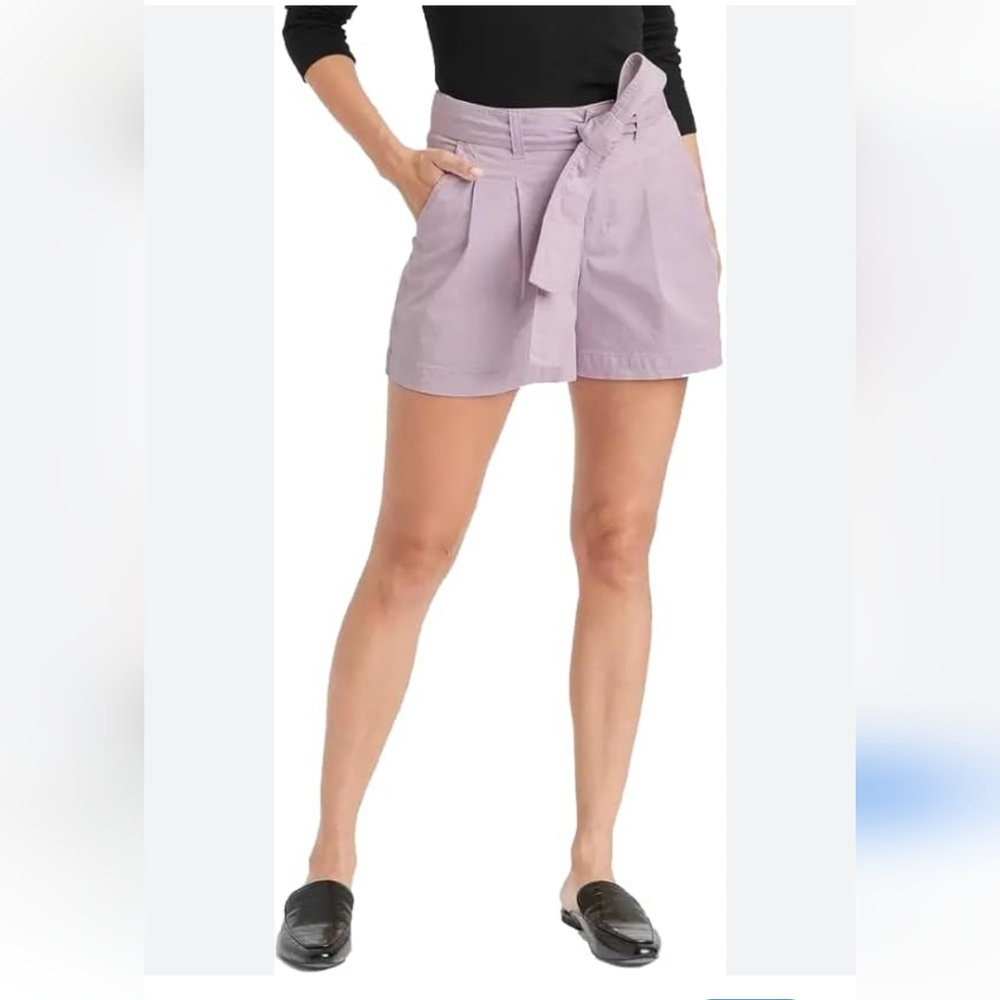 A New Day Women's Lilac High-Rise Pleat Front Tie Belt Casual Shorts Size 18